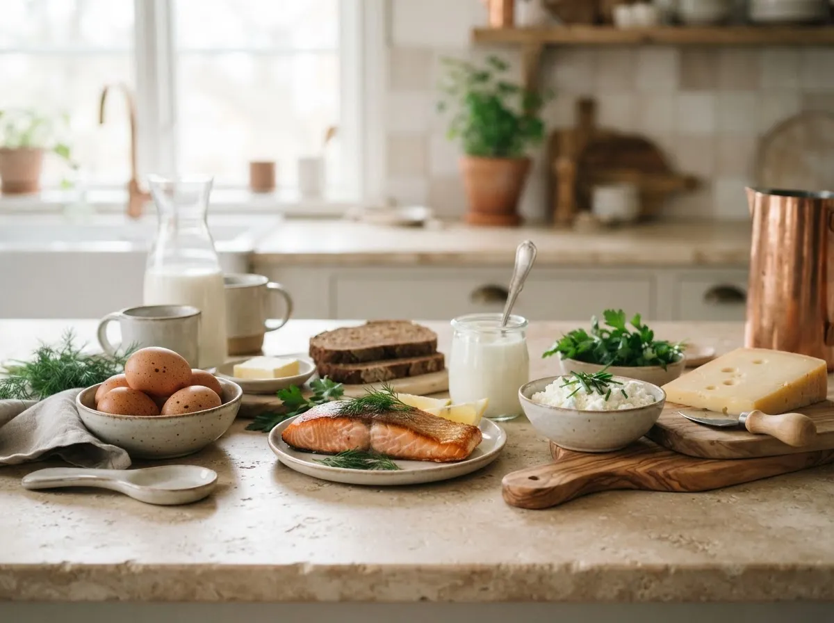 Vitamin B12 naturliga källor: ägg, fisk, kött